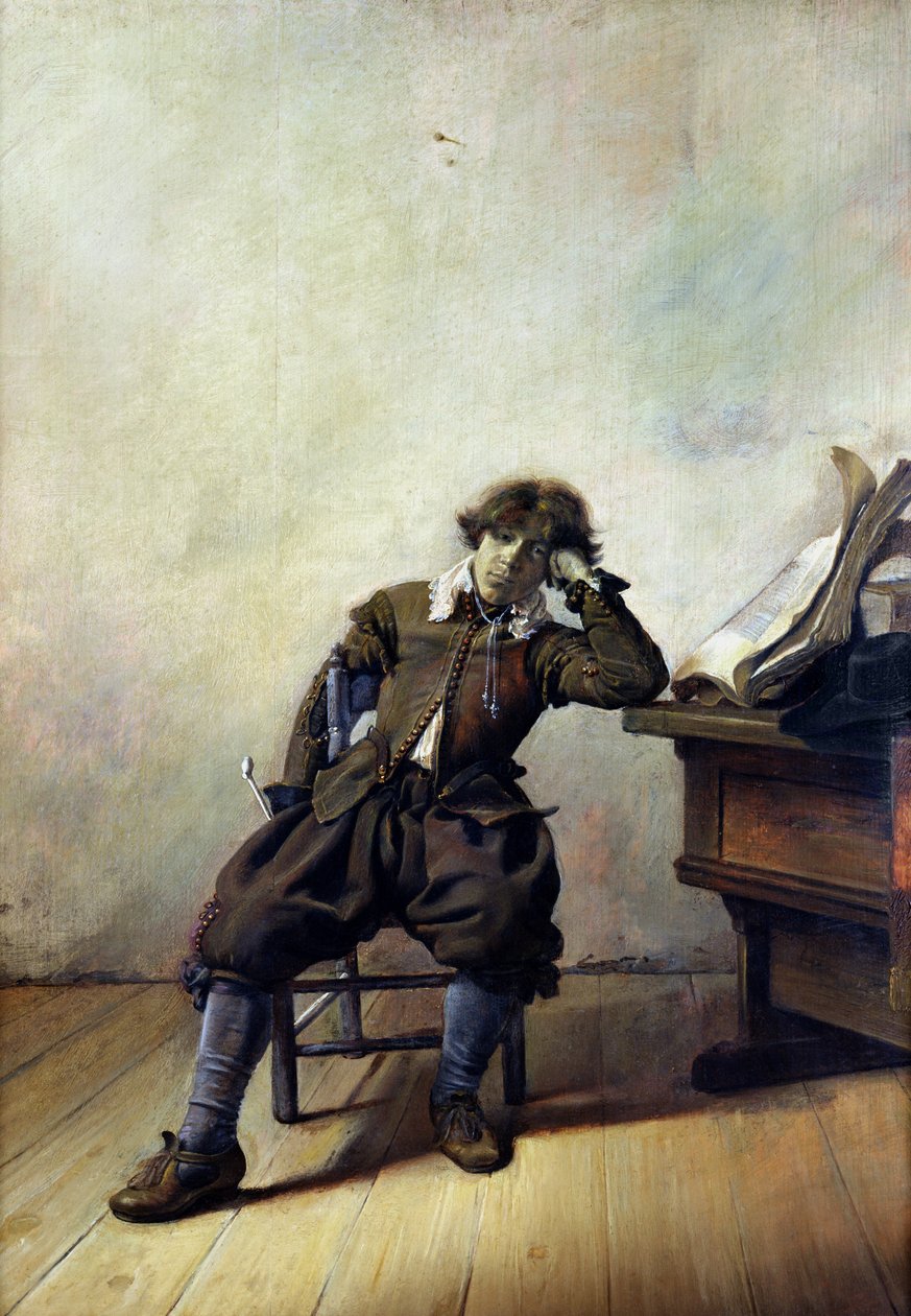 Um jovem estudante em seu estudo ou, o fumante, c.1630-33 de Pieter Codde