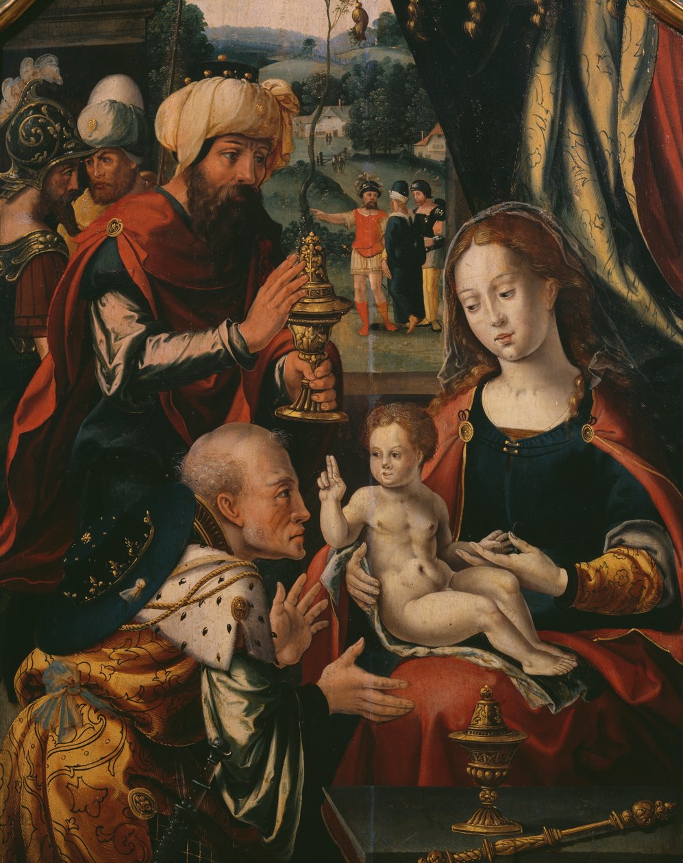 Adoração dos Magos, Tríptico da Epifania, detalhe, c.1540 (ver também 345852) de Pieter Coecke van Aelst