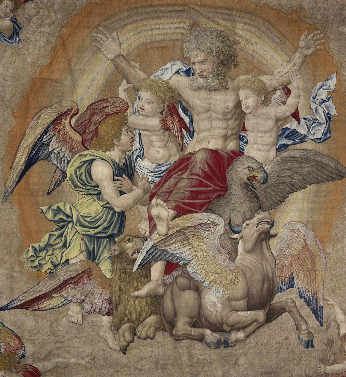 Deus o Pai com os símbolos dos quarto apóstolos (tetramorphos), conhecido como A Trindade de Pieter Coecke van Aelst