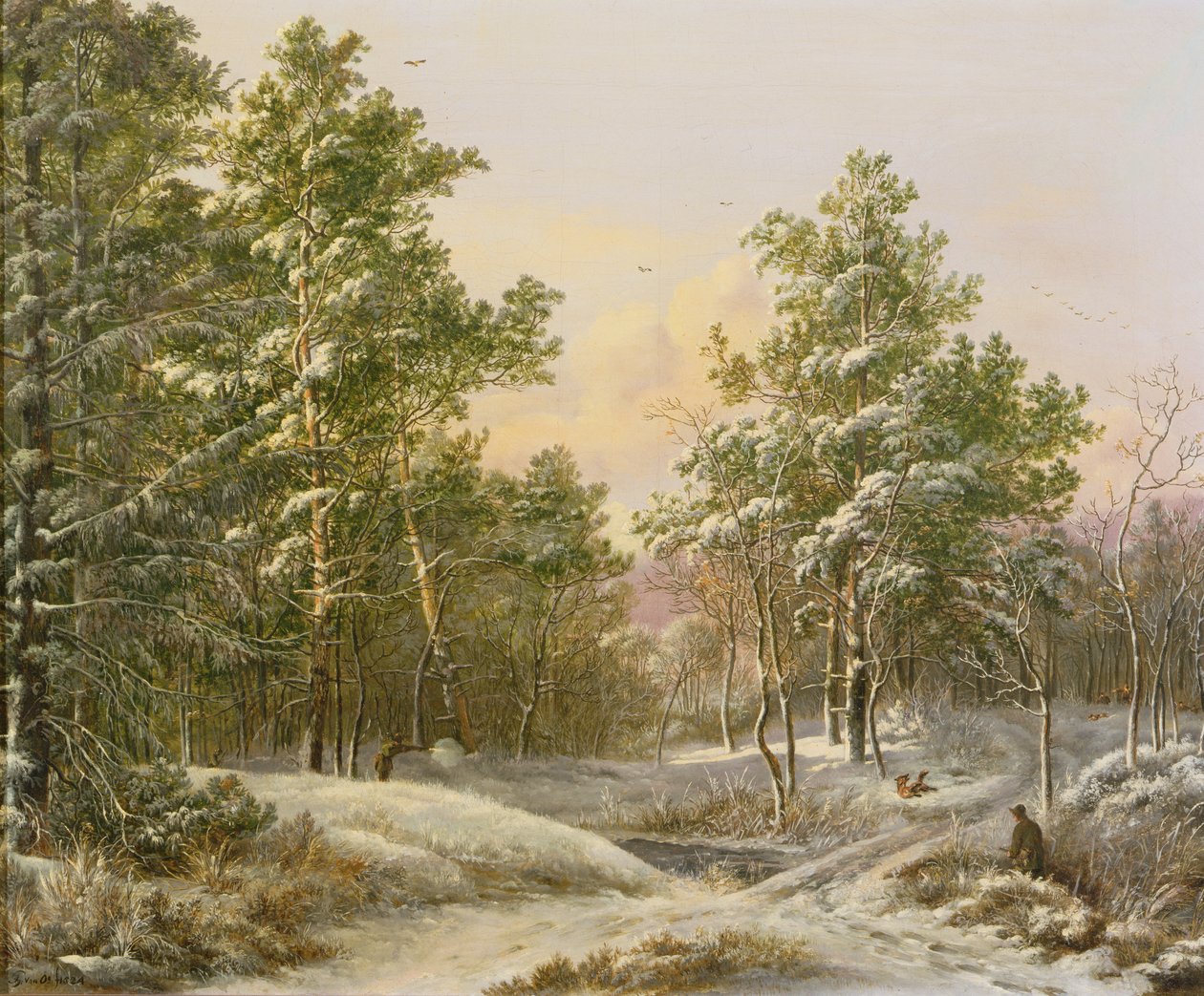 Desportistas em uma floresta de inverno de Pieter Gerardus van Os