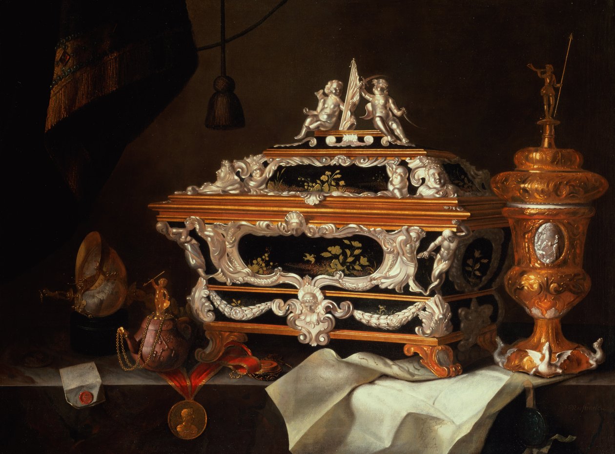 Uma celebração da arte do ourives (óleo) de Pieter Gerritsz. van Roestraten