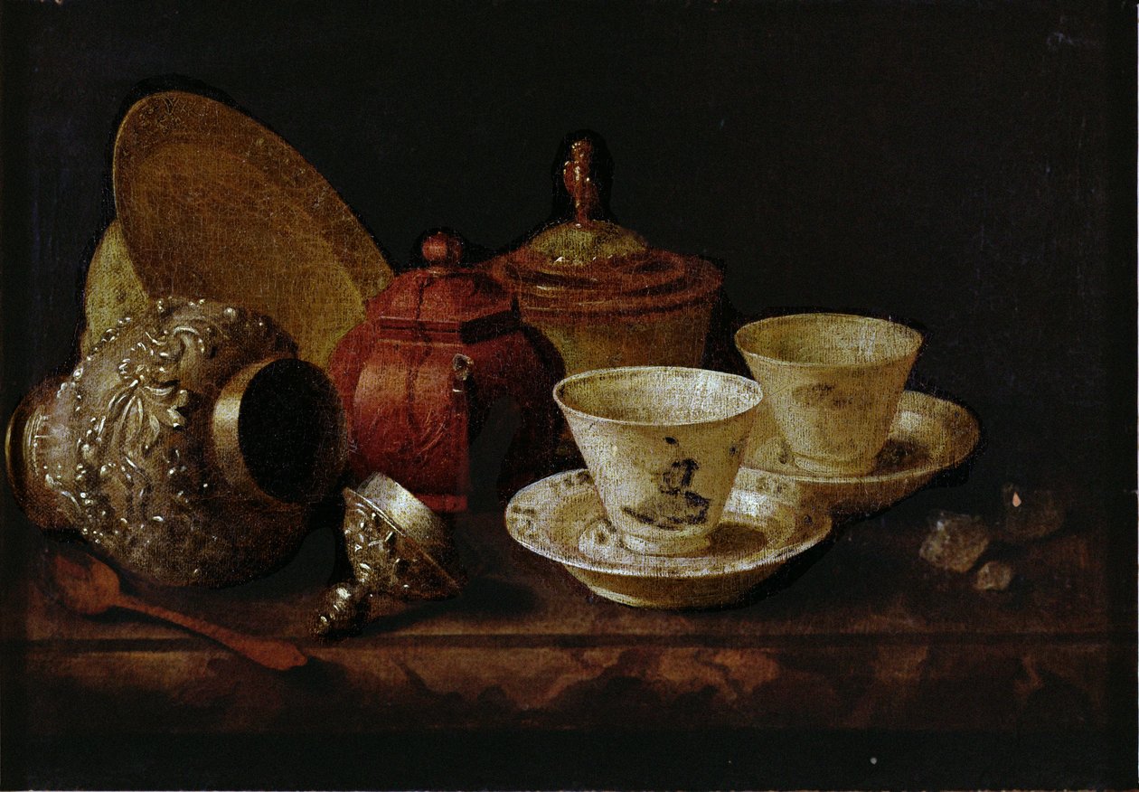 Ainda vida com xícaras de chá de Pieter Gerritsz. van Roestraten