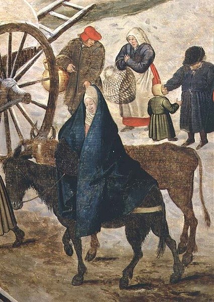 O pagamento do dízimo ou a numeração em Belém, detalhe da Virgem de Pieter III Brueghel