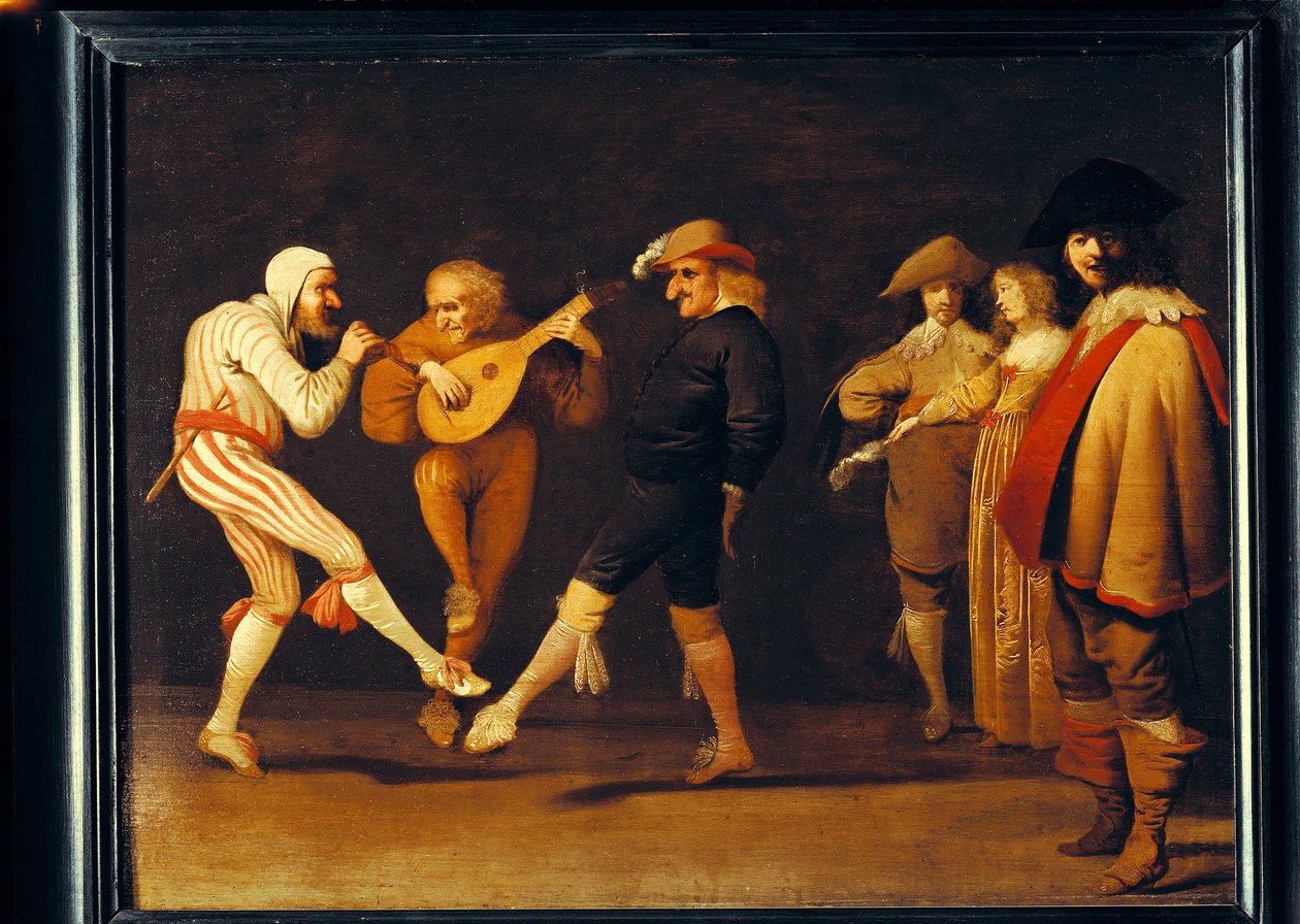 Atores de farsa dançando de Pieter Jansz. Quast