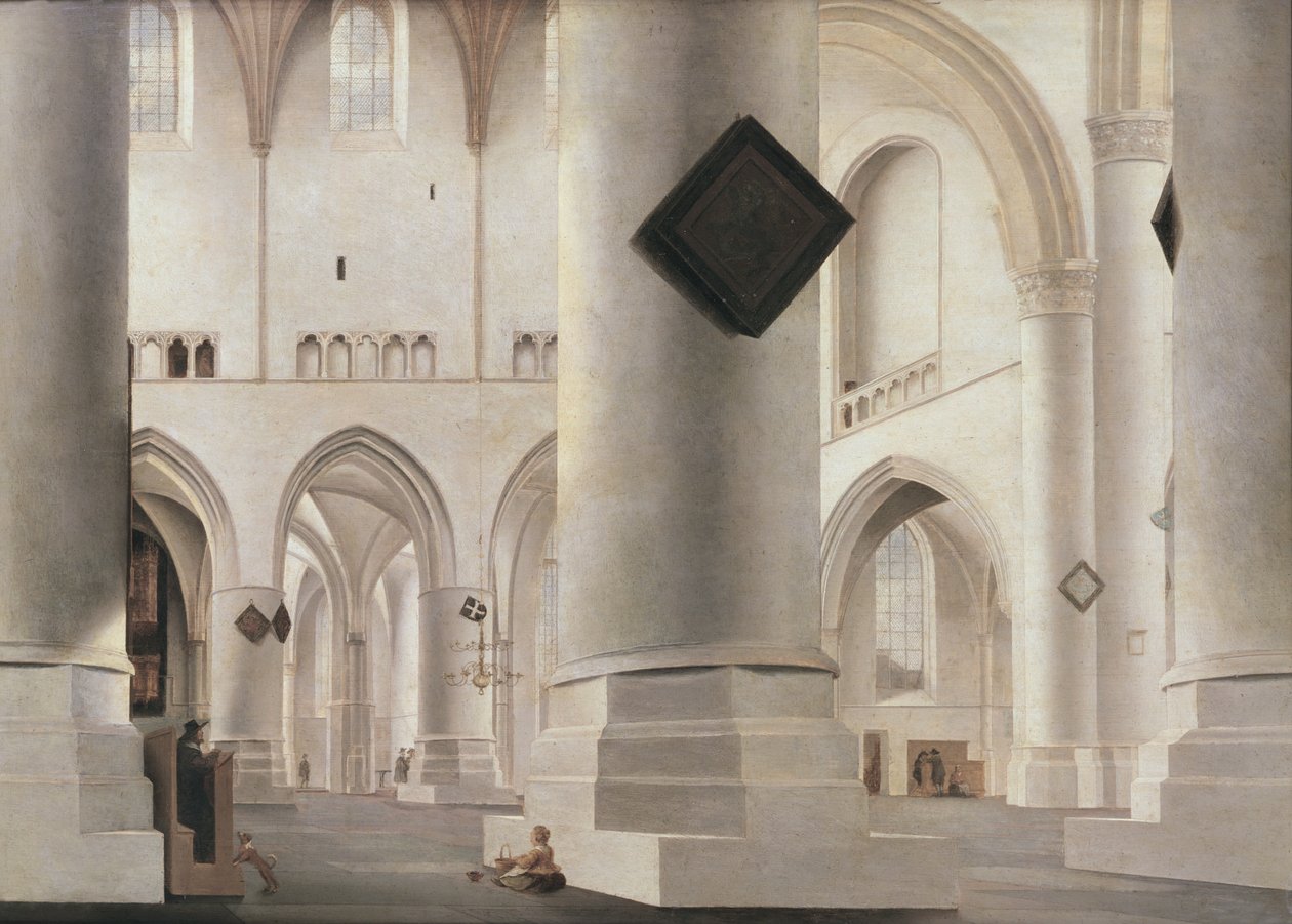 Interior da Grande Igreja, Amsterdã, c.1637 (óleo sobre madeira) de Pieter Janszoon Saenredam