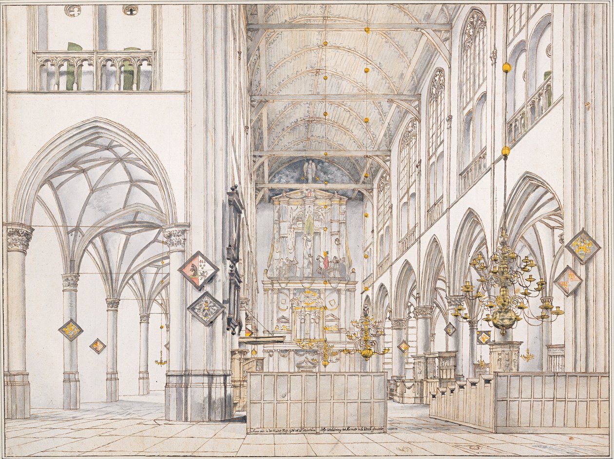 Interior da Igreja de São Lourenço (Groote Kerk ou Grande Igreja) em Alkmaar, 1661 de Pieter Janszoon Saenredam