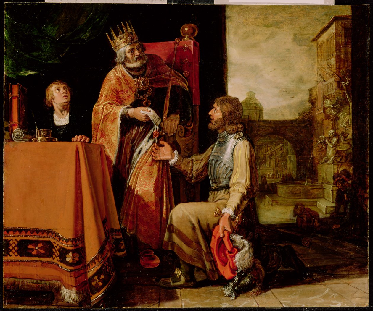 Rei Davi Entregando a Carta a Urias, 1611 (pintar no painel) de Pieter Lastman