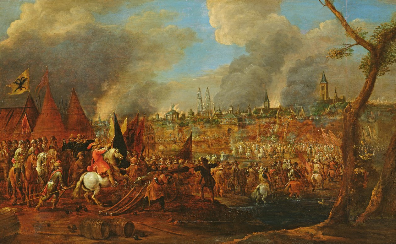 Cerco de uma cidade pelos imperiais, talvez o cerco de Megdeburg em 1631, c.1650 de Pieter Molenaer