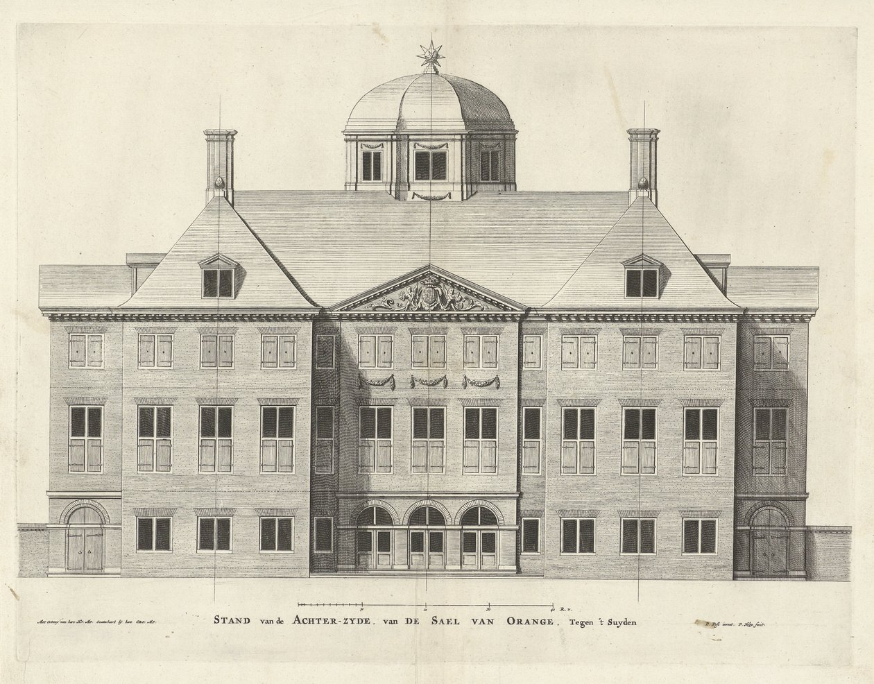Parte de trás Palácio Huis dez Bosch, Holanda, Pieter Nolpe depois de Pieter Jansz. Poste, gravura 294 mm × 387 mm, 1655 de Pieter Nolpe