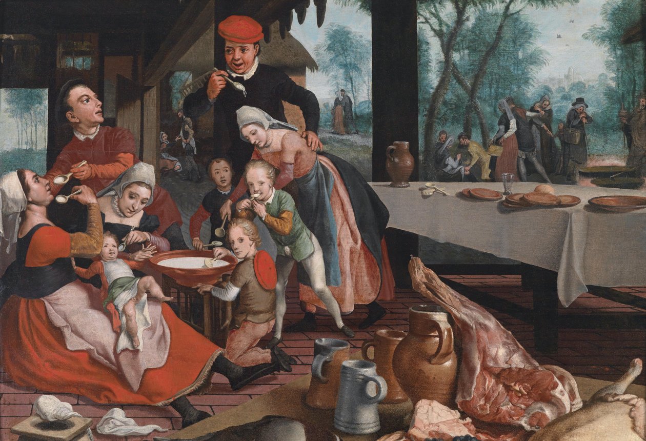 Uma família comendo pudim de arroz de Pieter Pietersz the Elder