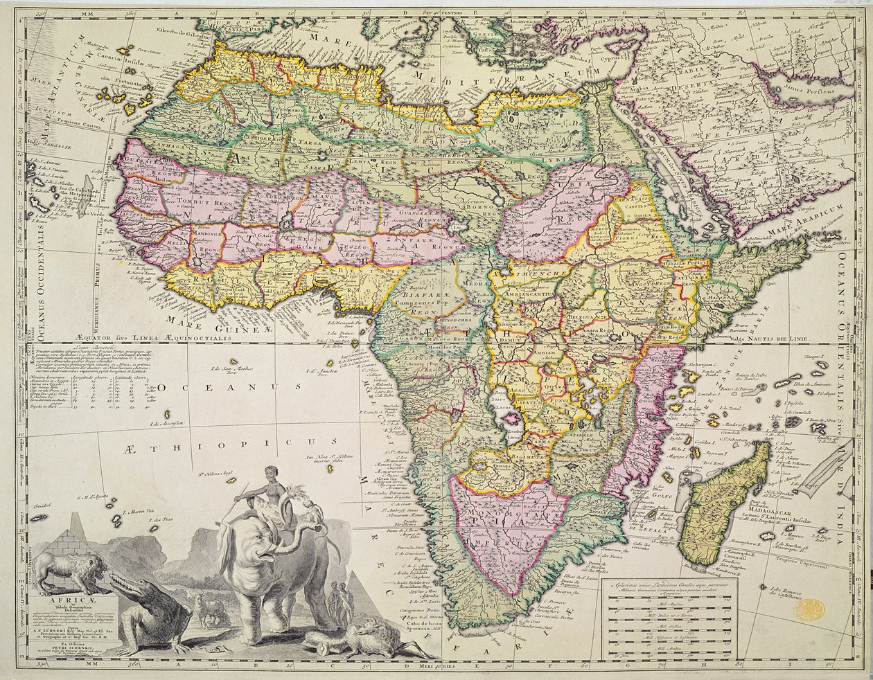 Mapa da África (gravura colorida à mão) de Pieter Schenk