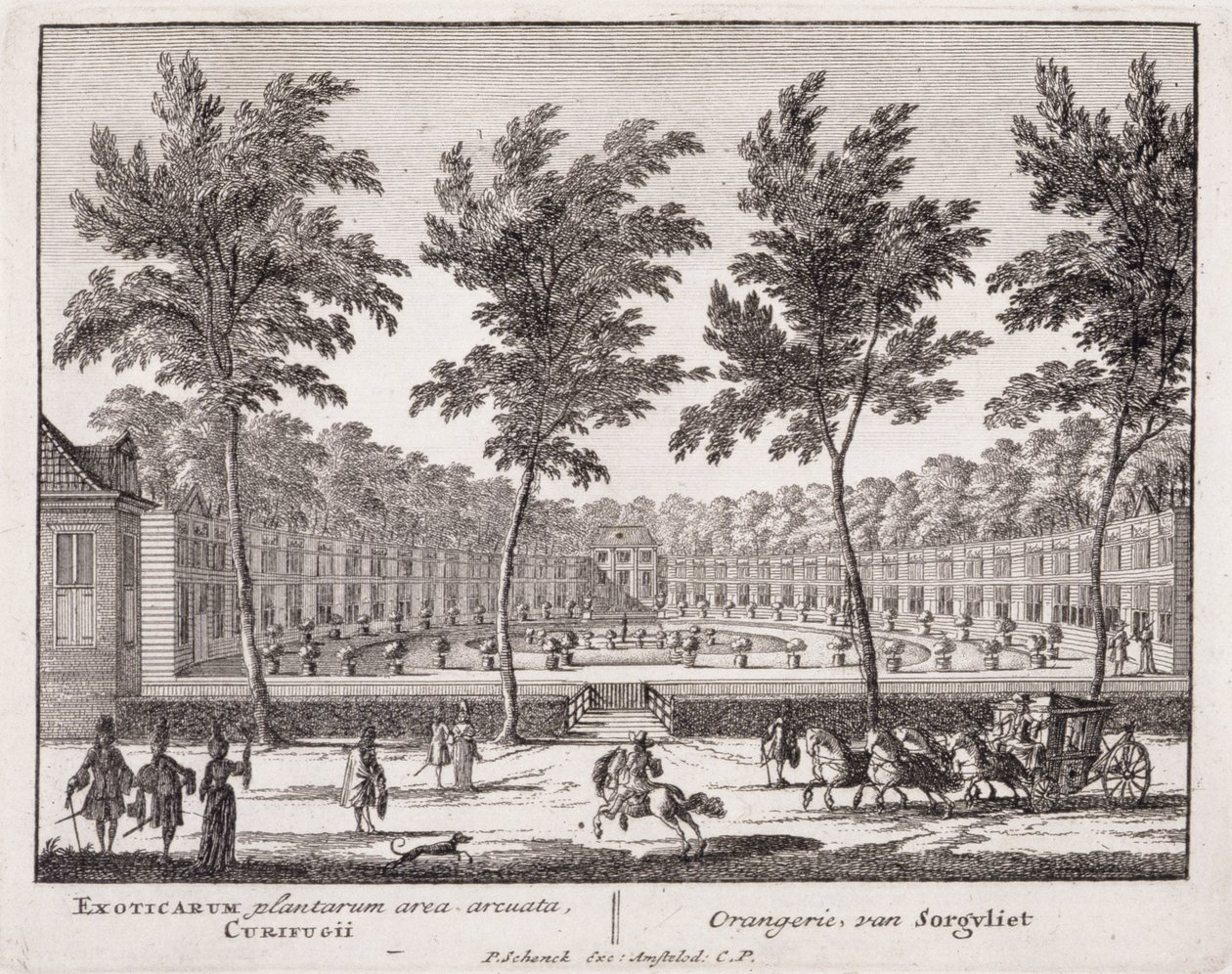 The Orangery at Sorvgliet, de &39;Admirandorum Quadruplex Spectaculum&39;, de Jan van Call (1656-1703), publicado antes de 1715 (ver também 173851) de Pieter Schenk