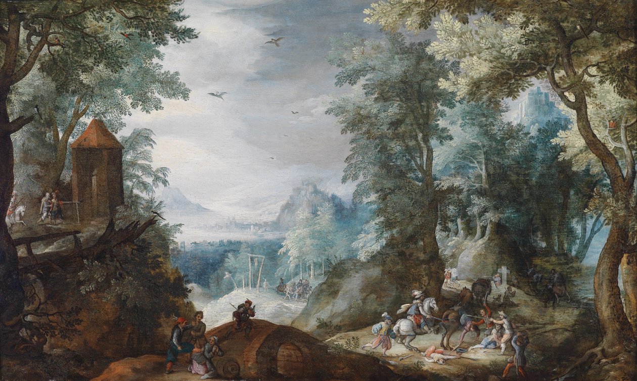 Paisagem florestal com um ataque de Pieter Schoubroeck