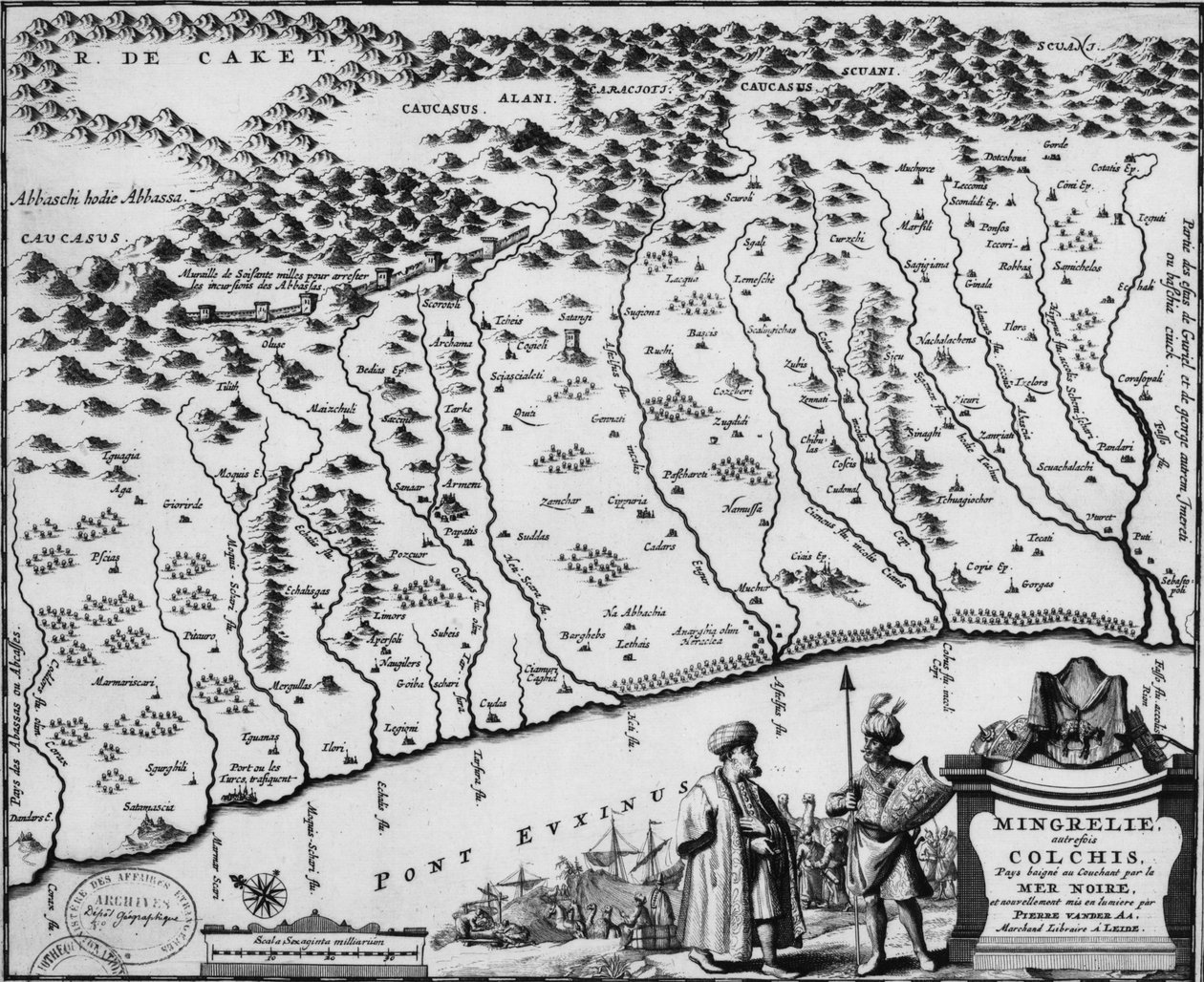 Mapa de Colchis (1714) - mostra a mais antiga representação conhecida da parede de Pieter Van der Aa