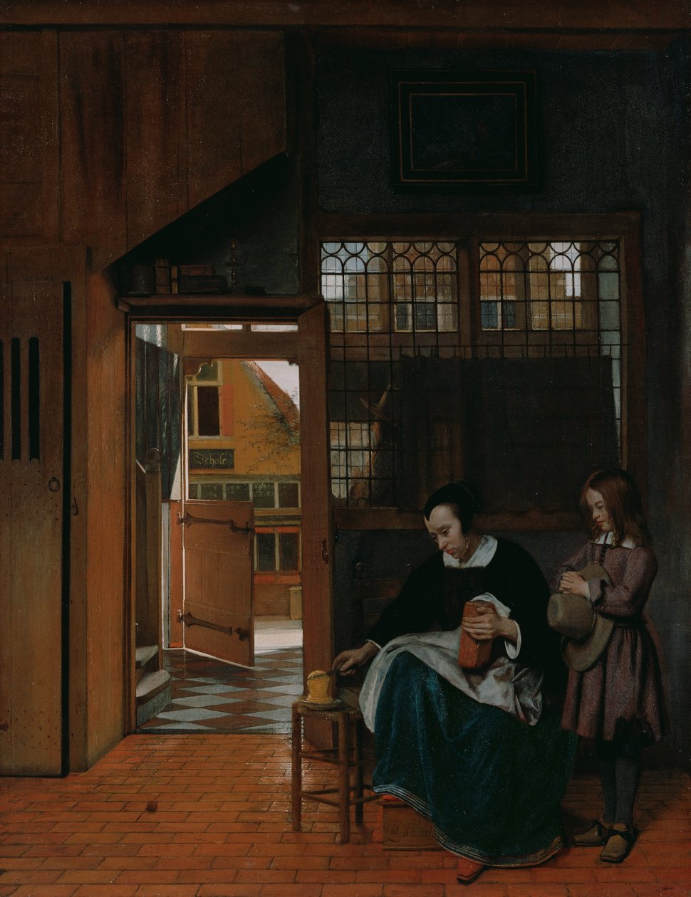 Uma mulher preparando pão e manteiga para um menino de Pieter de Hooch