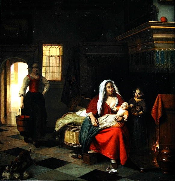 Um interior com uma mãe e seus filhos de Pieter de Hooch