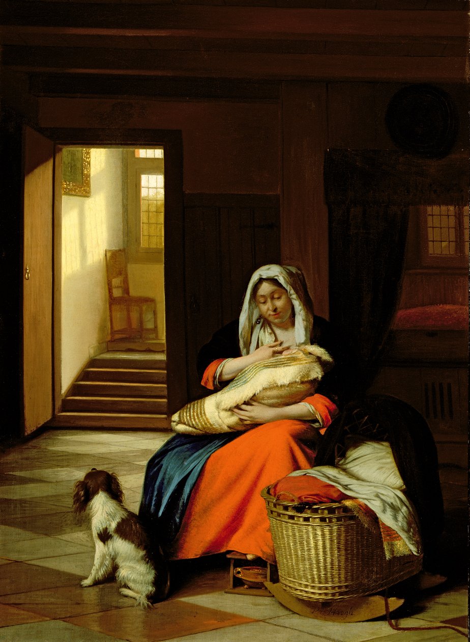 Mãe amamentando seu filho, 1674-76 de Pieter de Hooch
