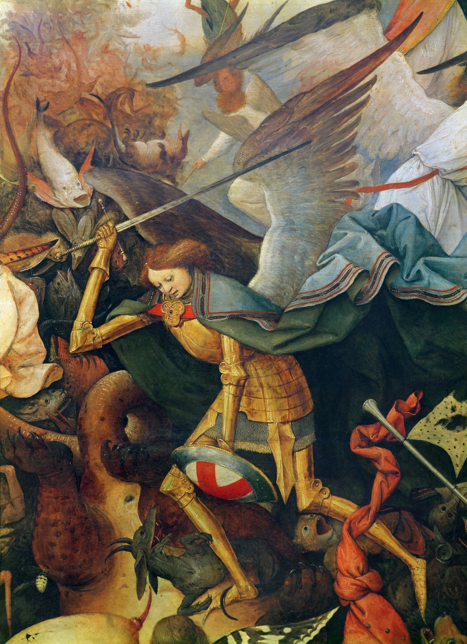 A queda do anjo rebelde detalhe do anjo do meio, 1562 óleo sobre painel de carvalho de Pieter Bruegel the Elder