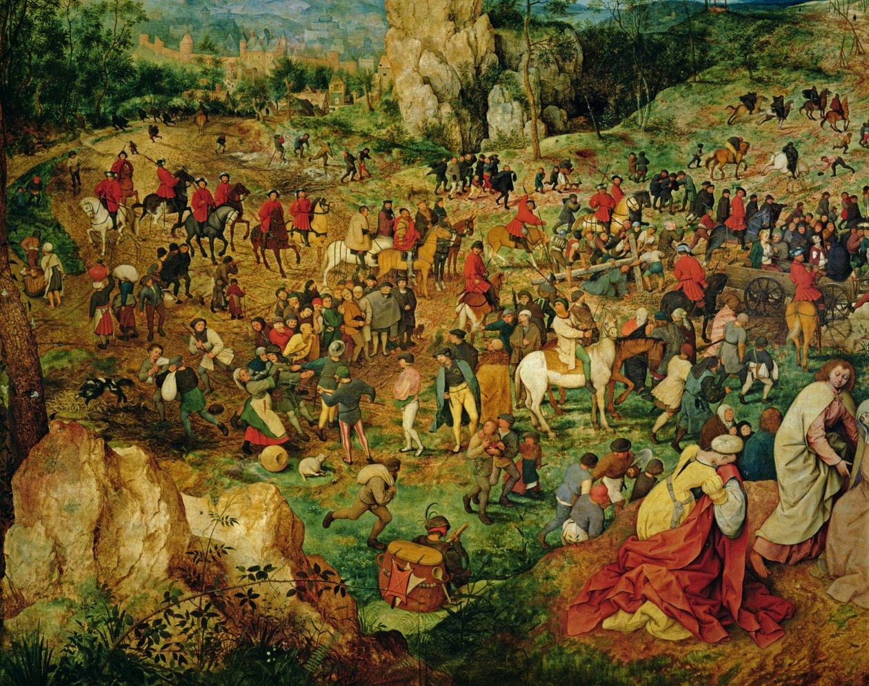 O caminho para o Calvário, óleo de 1564 no detalhe do painel de 186439 e 186440 de Pieter Bruegel the Elder