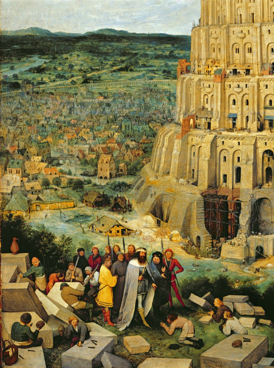 Torre de Babel, 1563 óleo no detalhe do painel de 345 de Pieter Bruegel the Elder