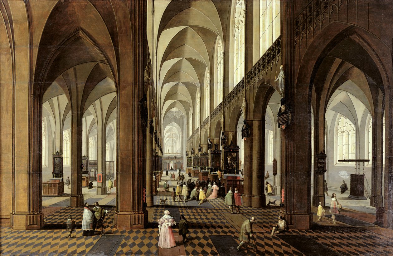 Interior da Catedral de Antuérpia, c.1650 de Pieter the Younger Neeffs