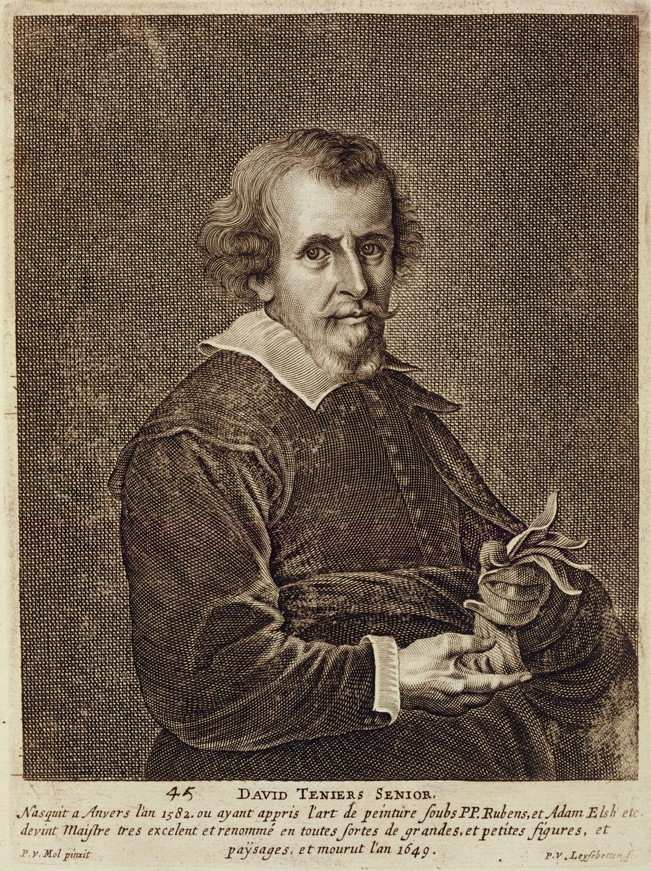 Retrato de David Teniers I (1582-1649) placa 45 de uma série de retratos de artistas, gravada por Peter van Leysebetten (1630-c.1678) de Pieter van Mol