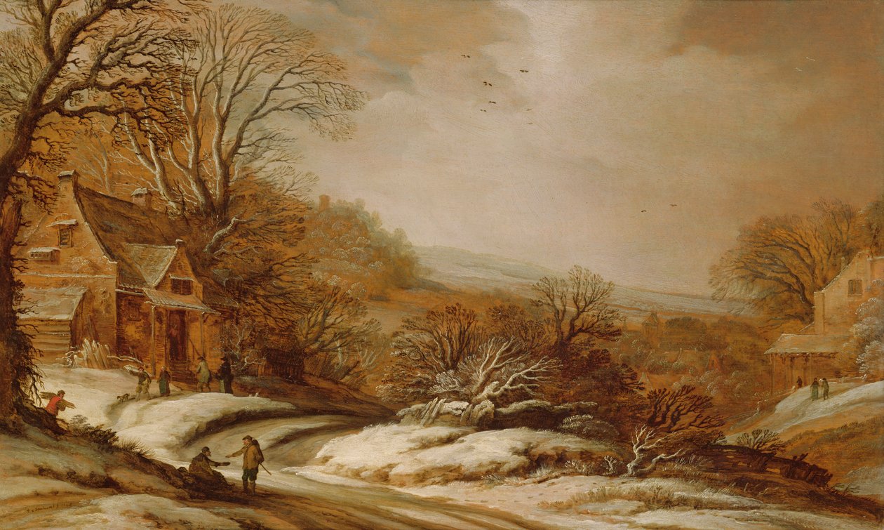 Paisagem de inverno com casas de campo, 1625 de Pieter Dircksz Santvoort