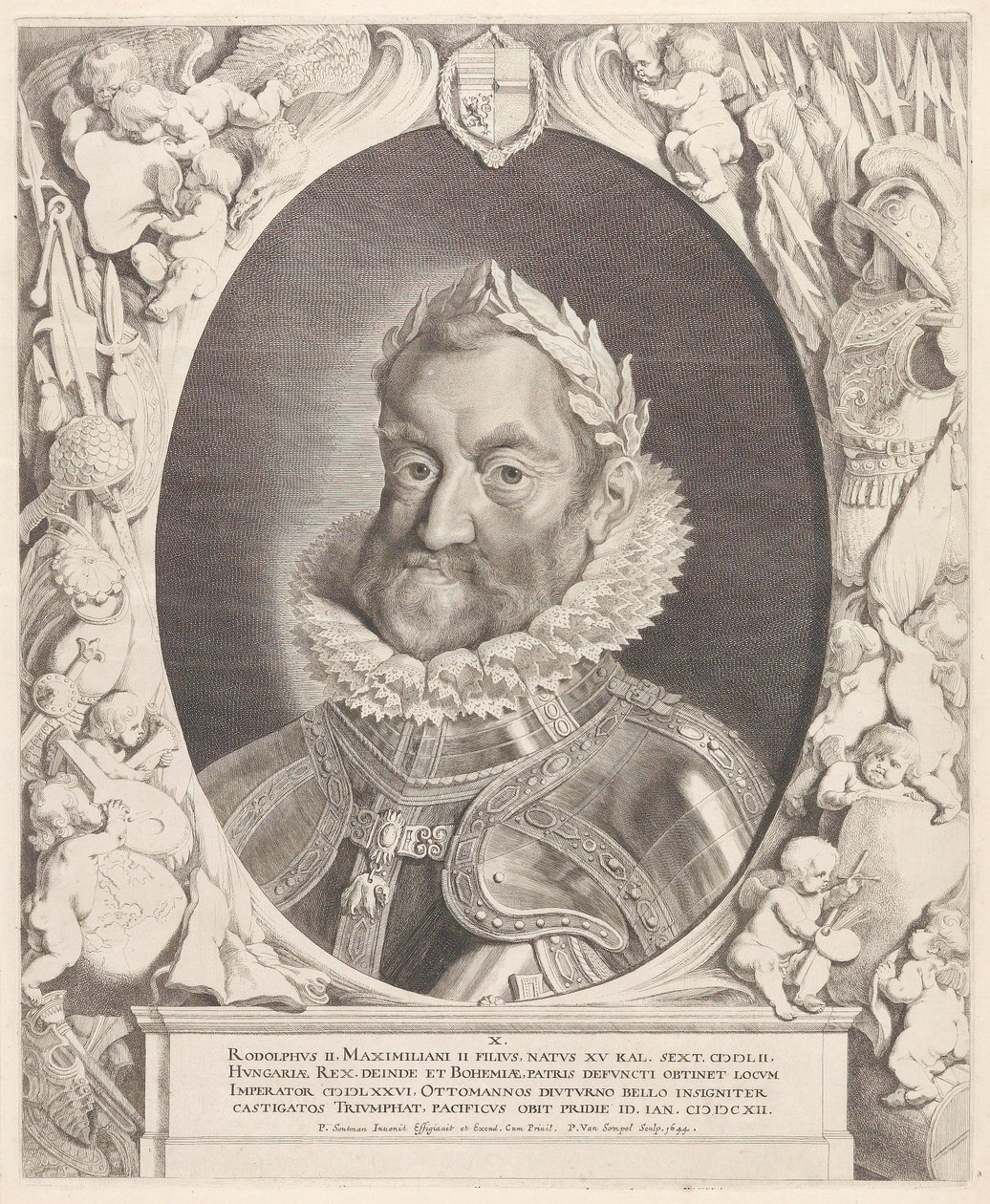Retrato do Imperador Rudolph II com coroa de louros de Pieter van Sompel