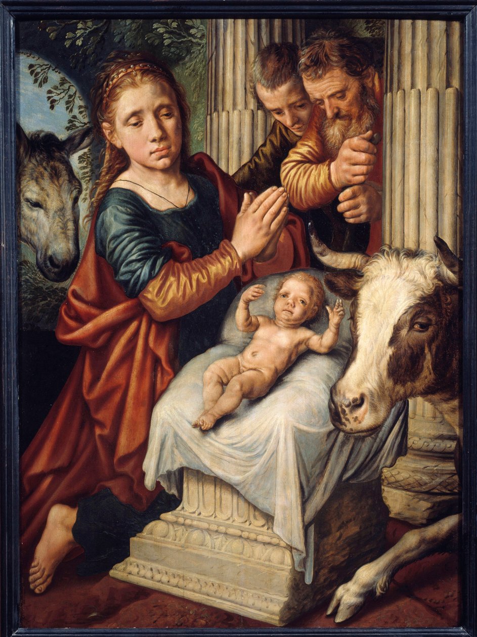 A Adoração dos Pastores Pintura por Pieter Aersten (1508-1570) (ec.holl.) Sol do século XVI. 0,87x0,63 m Rouen, Musee des Beaux Arts de Pieter Aertsen
