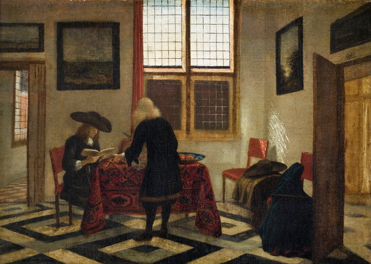 Cena Interior - Peinture de Pieter Janssens Elinga (1623-1682) - Óleo sobre tela - 41,5x58 - Hallwylska Museet, Estocolmo de Pieter Janssens