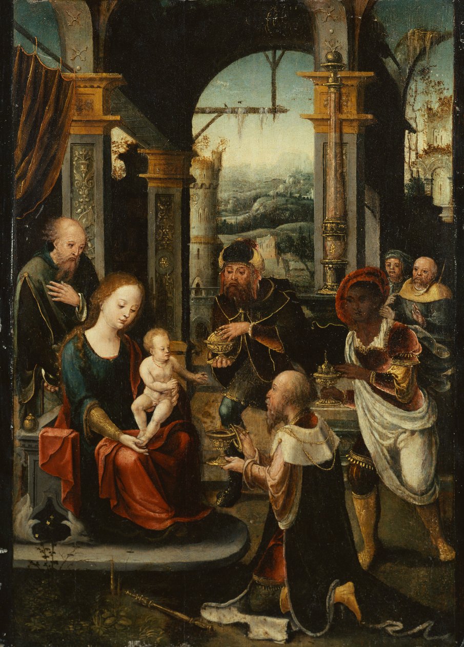 A Adoração dos Reis (óleo sobre painel) de Pieter (attr. to) Coecke van Aelst