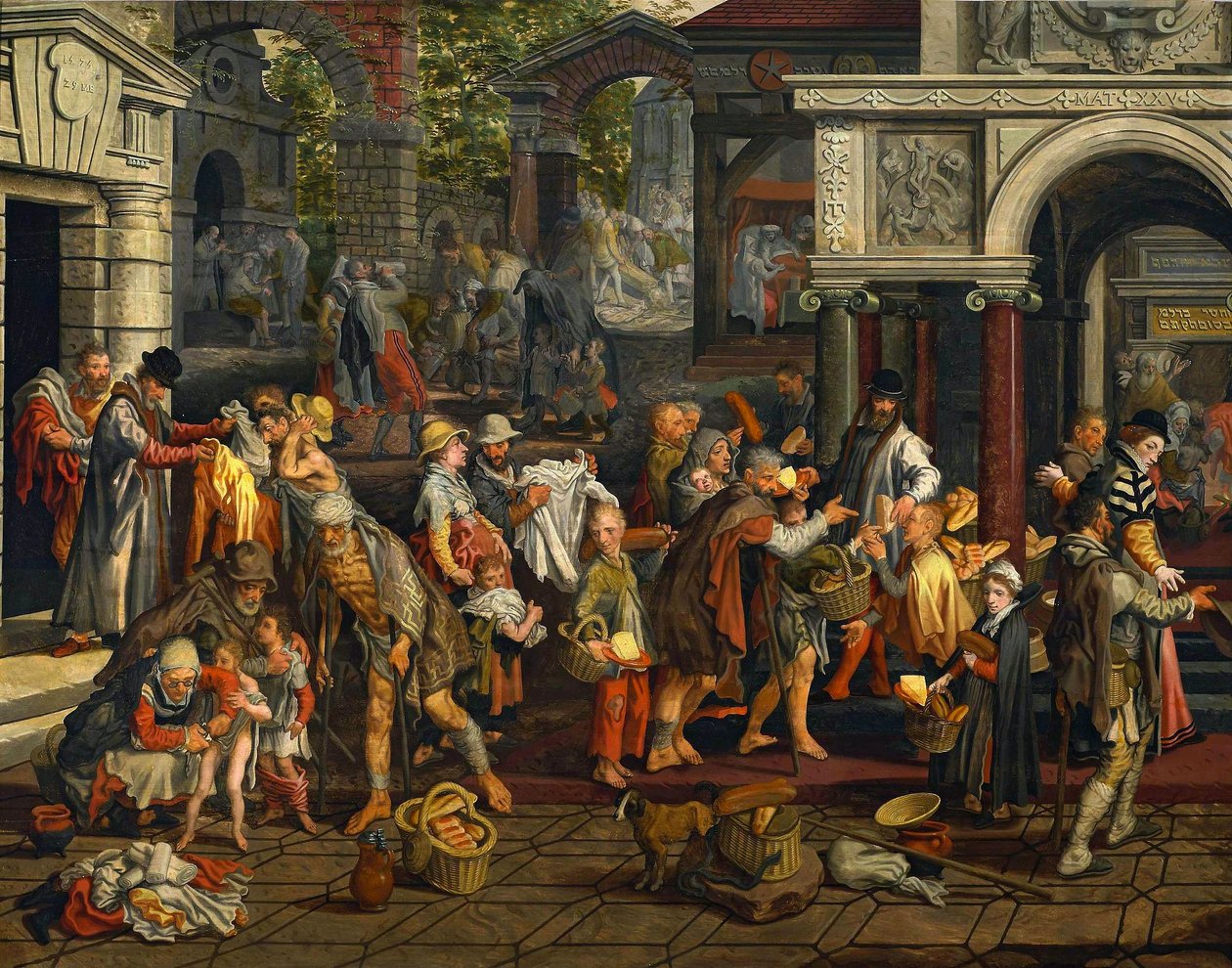 As acções de misericórdia dos cristãos (Mateus 25,35-36) de Pieter Aertsen