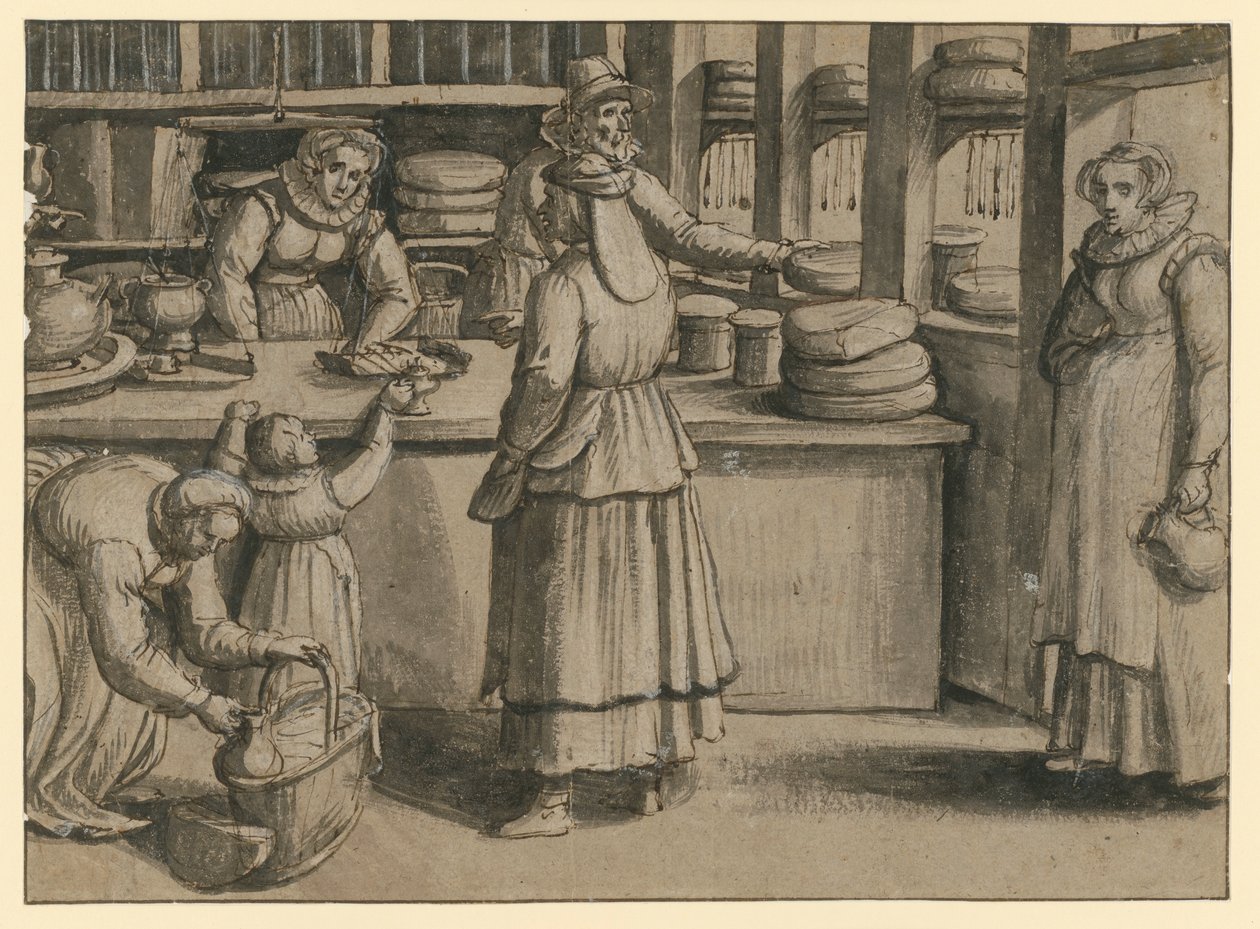 O interior de uma loja de leite e queijos de Pieter Aertsen