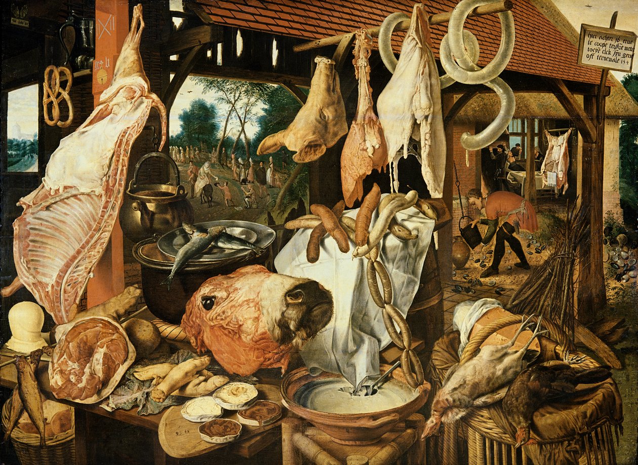 Voo para o Egito, (o mercado de carne), 1551 de Pieter Aertsen