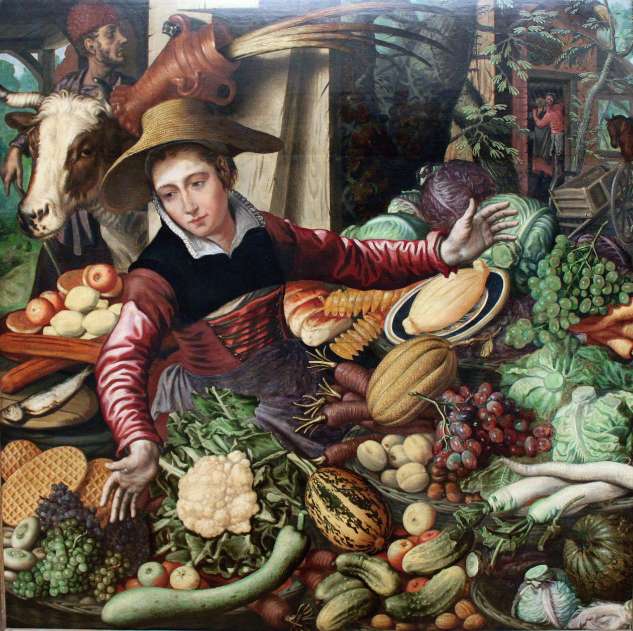 Alemão: Marktfrau am Gemüsestand Mulher do mercado numa banca de legumes de Pieter Aertsen