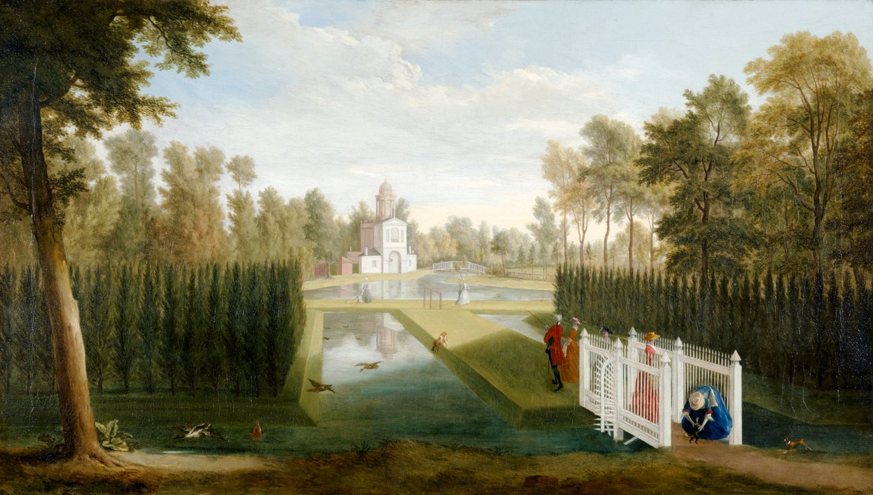 Uma Vista dos Jardins Chiswick em direcção à traseira da Casa Chiswick Bagnio (Cascina) (óleo sobre tela) de Pieter Andreas Rysbrack