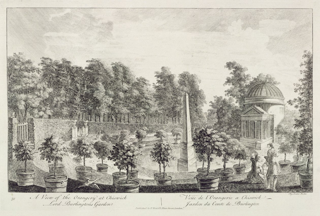 Uma visão do laranjal, jardim do senhor Burlington em Chiswick de Pieter Andreas Rysbrack