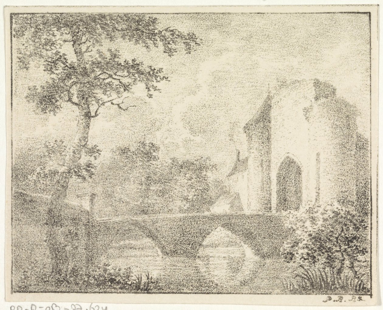 Castelo com ponte numa paisagem de Pieter Bartholomeusz. Barbiers