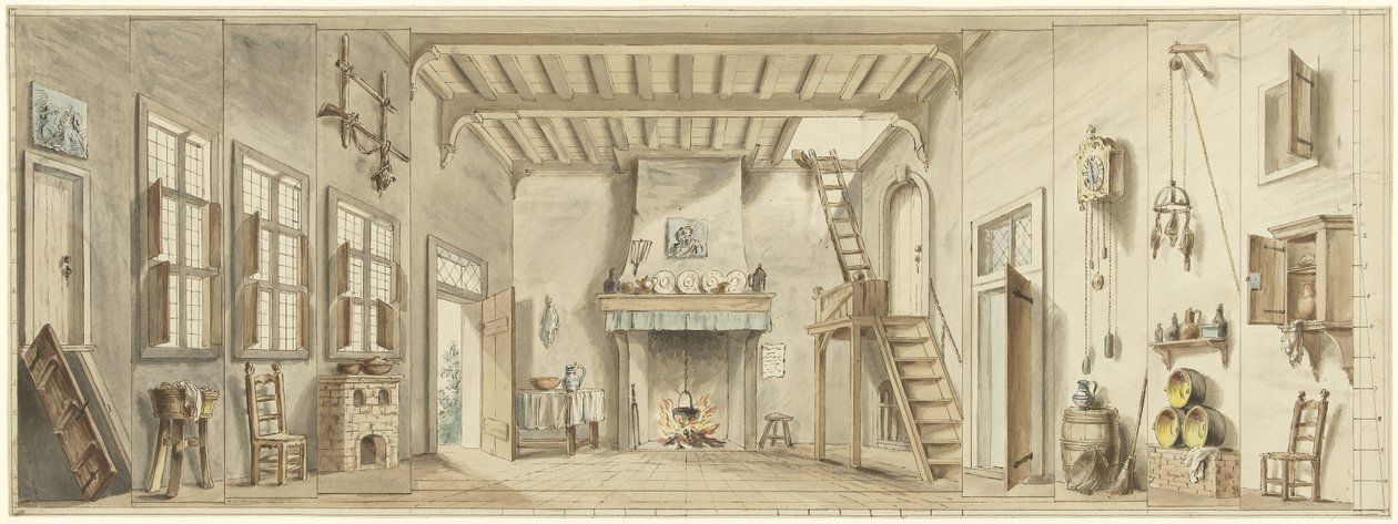 Projeto para um cenário para a ópera flamenga Het Kapertje de Pieter Bartholomeusz. Barbiers