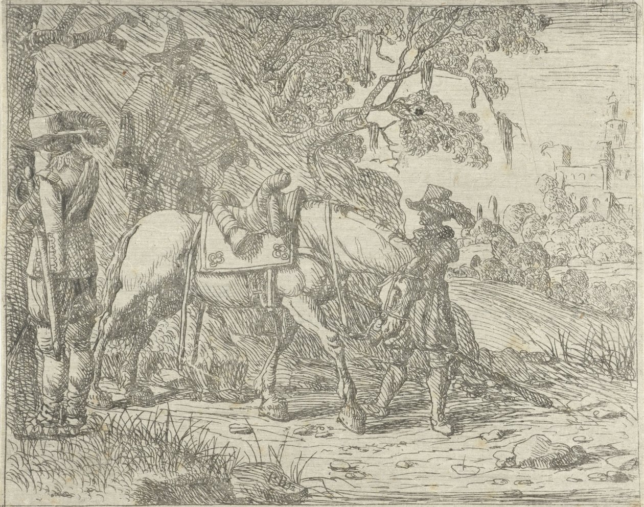 Cavalo selado com soldados de Pieter Bodding van Laer