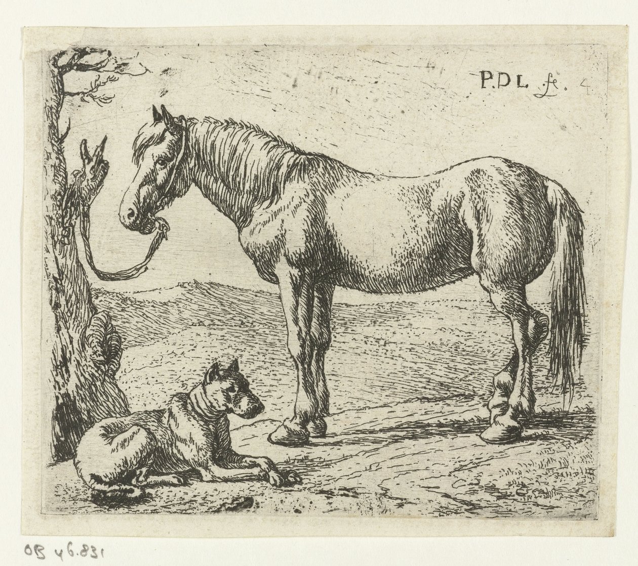 Cavalo e cão num prado
Cavalos (título da série) de Pieter Bodding van Laer