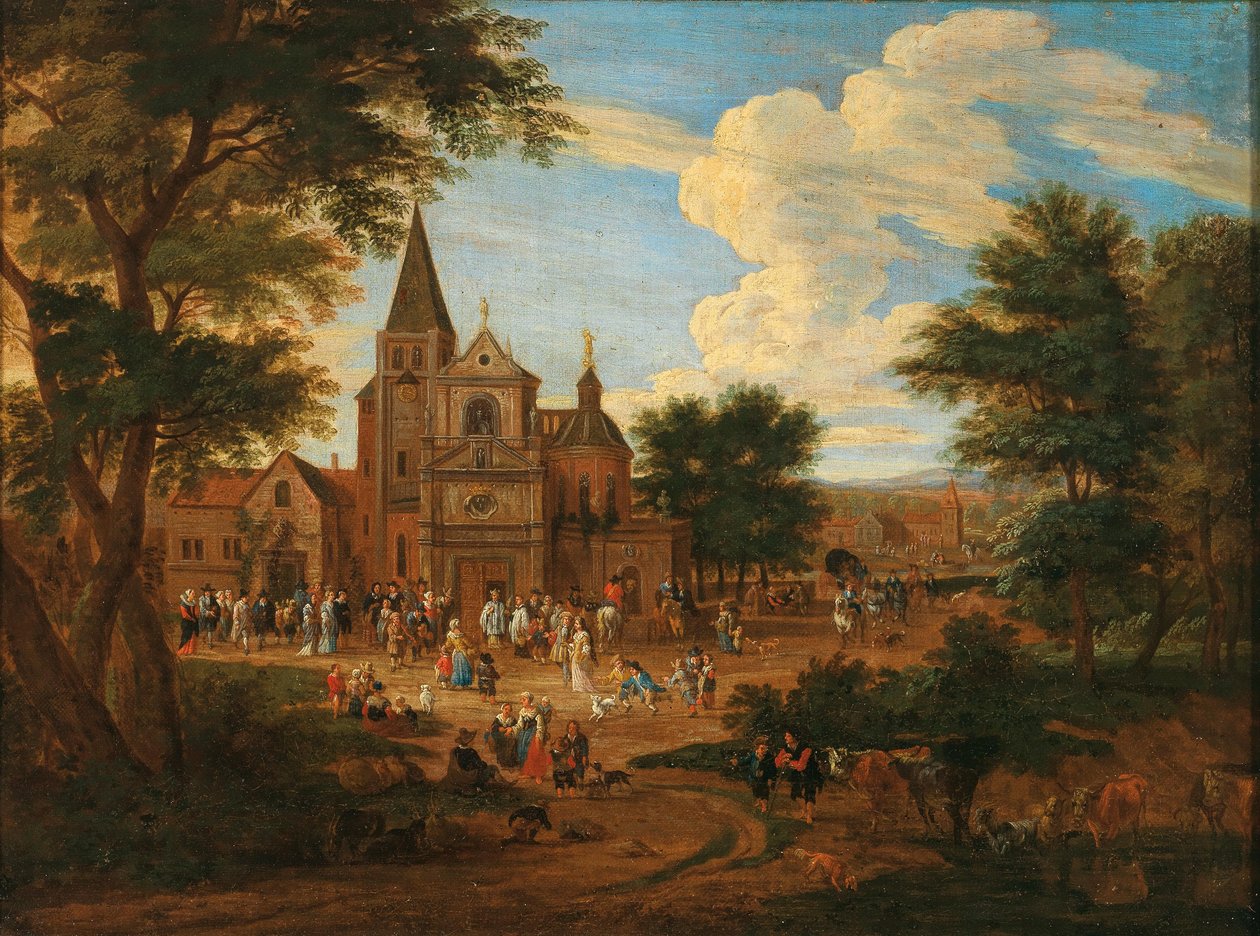 Praça de mercado movimentada numa cidade de Pieter Bout