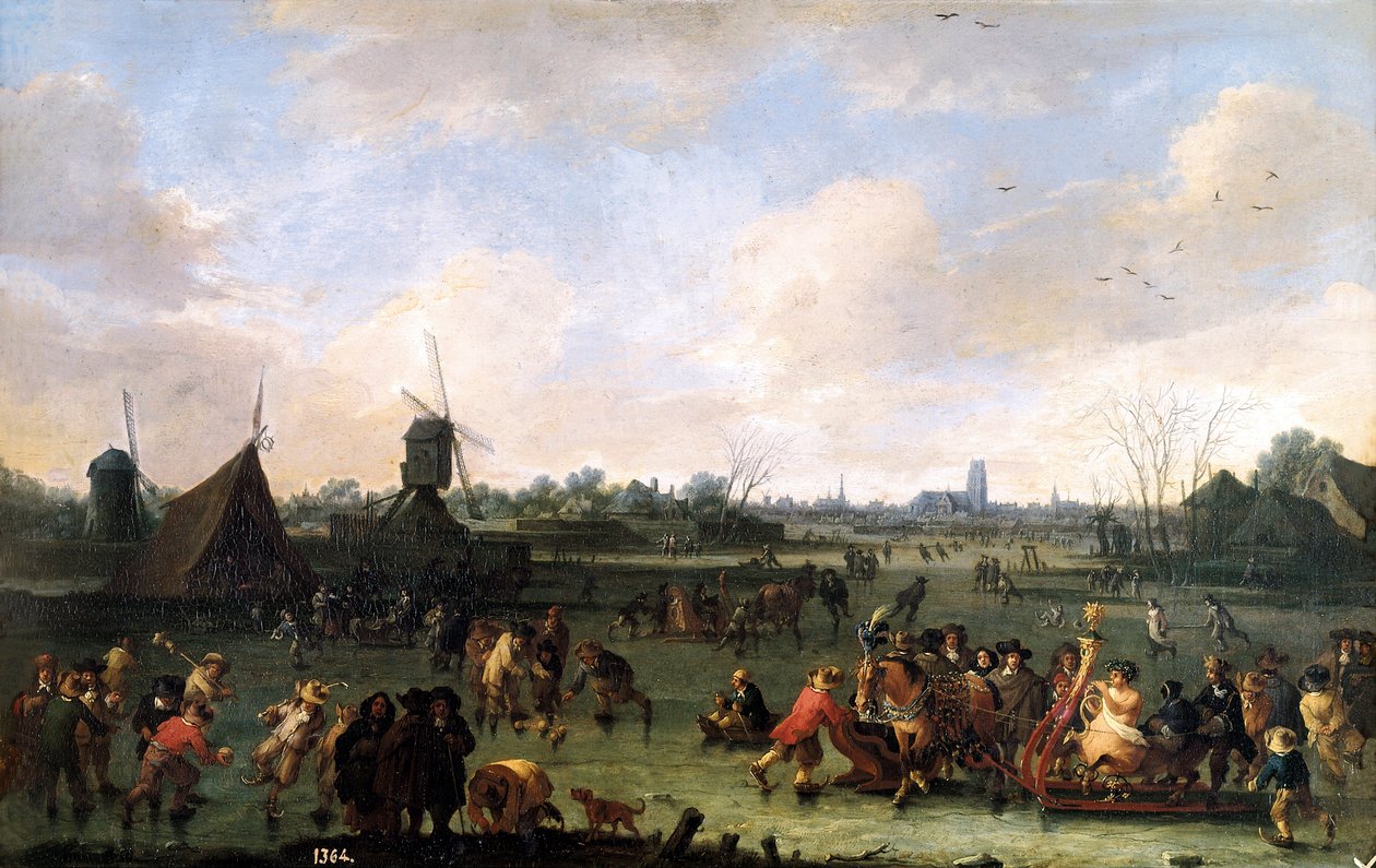 Patinadores. Pintura por Pieter Bout (1658-1702). Óleo sobre madeira de Pieter Bouts