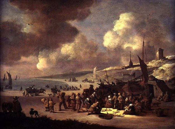 A Costa em Scheveningen (óleo sobre painel) de Pieter Bouts
