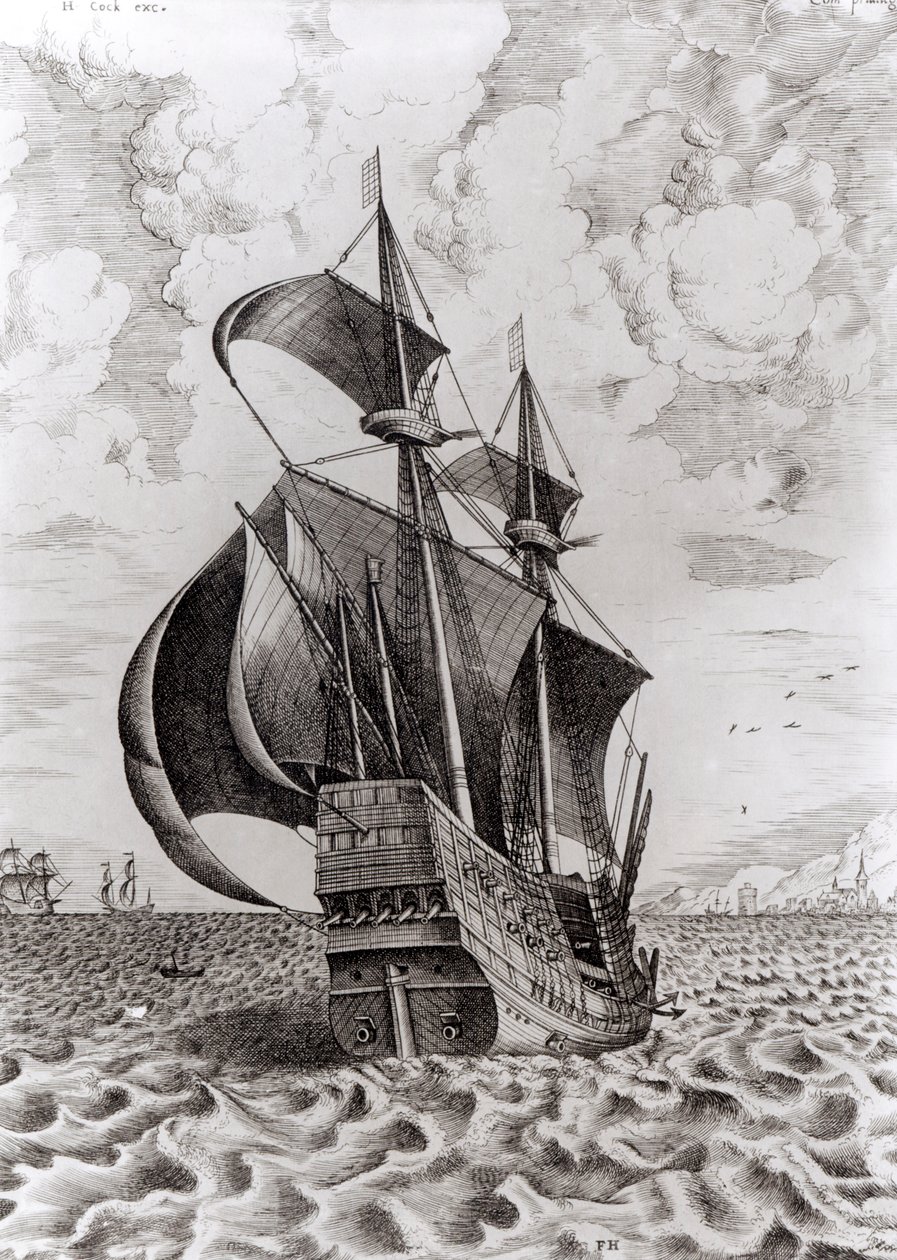 Navio, gravado por Hieronymus Cock de Pieter Bruegel the Elder