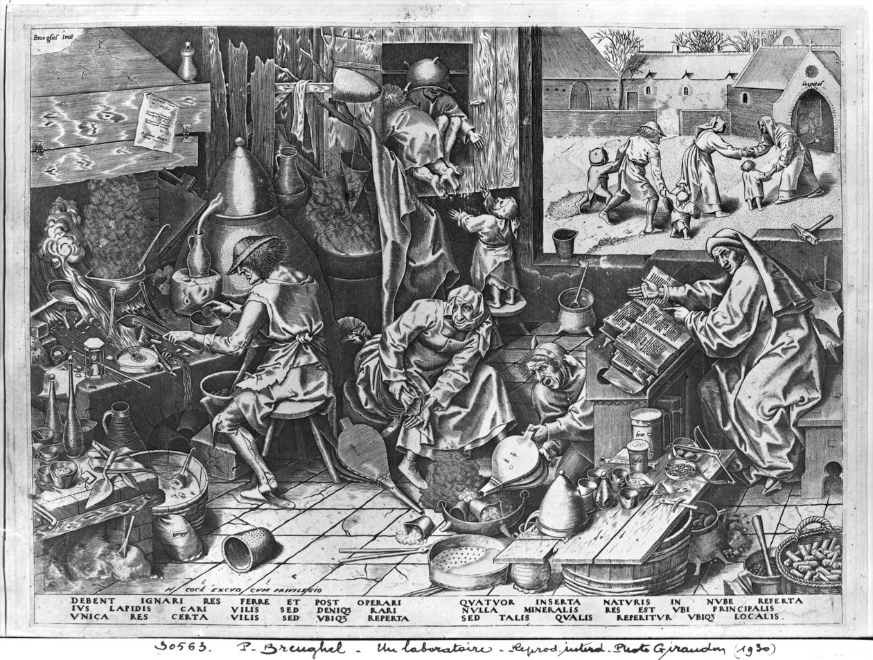 O Alquimista no trabalho, gravado por Hieronymus Cock (c.1510-70) de Pieter Bruegel the Elder