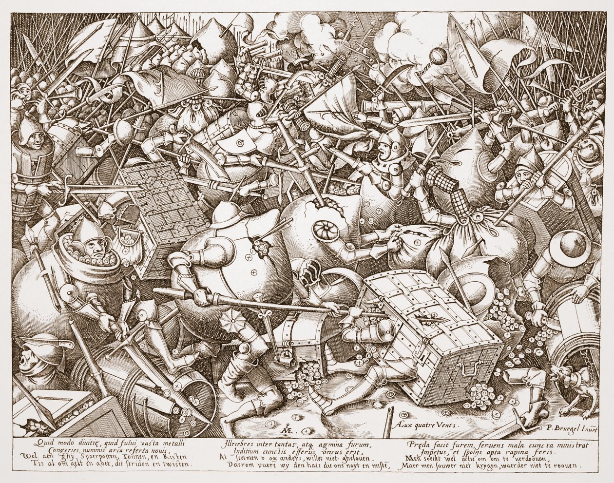 A batalha sobre o dinheiro, gravada por Pieter van der Heyden, depois de 1570 de Pieter Bruegel the Elder