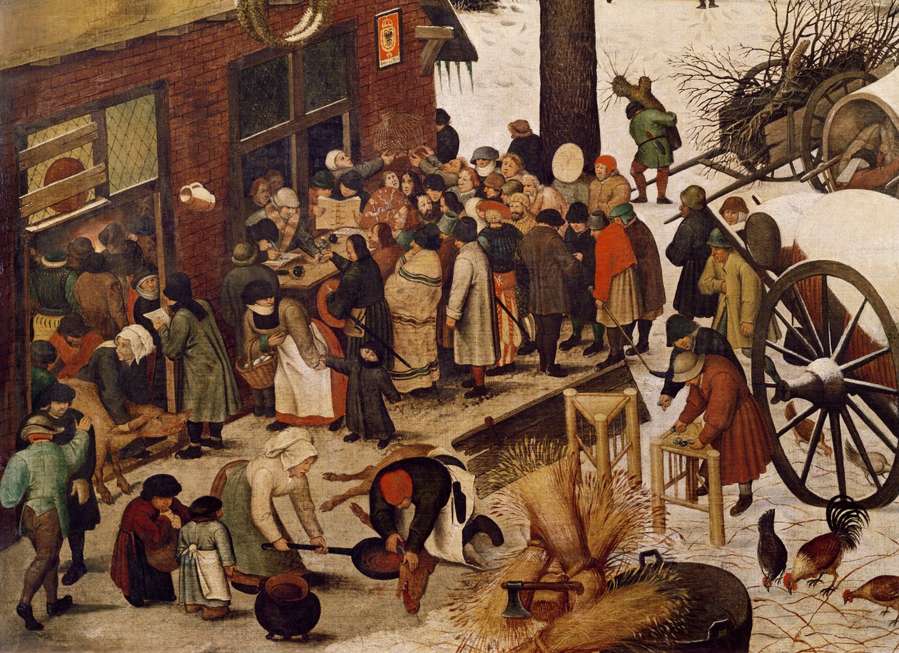 O censo em Belém, detalhe do escritório do censo de Pieter Bruegel the Elder