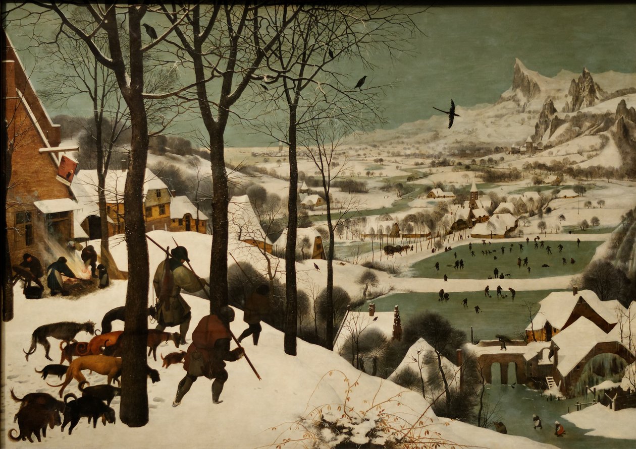 Alemão: Jäger im Schnee (inverno) ciclo mensal, cena: Os Caçadores na Neve (janeiro) de Pieter Brueghel the Elder