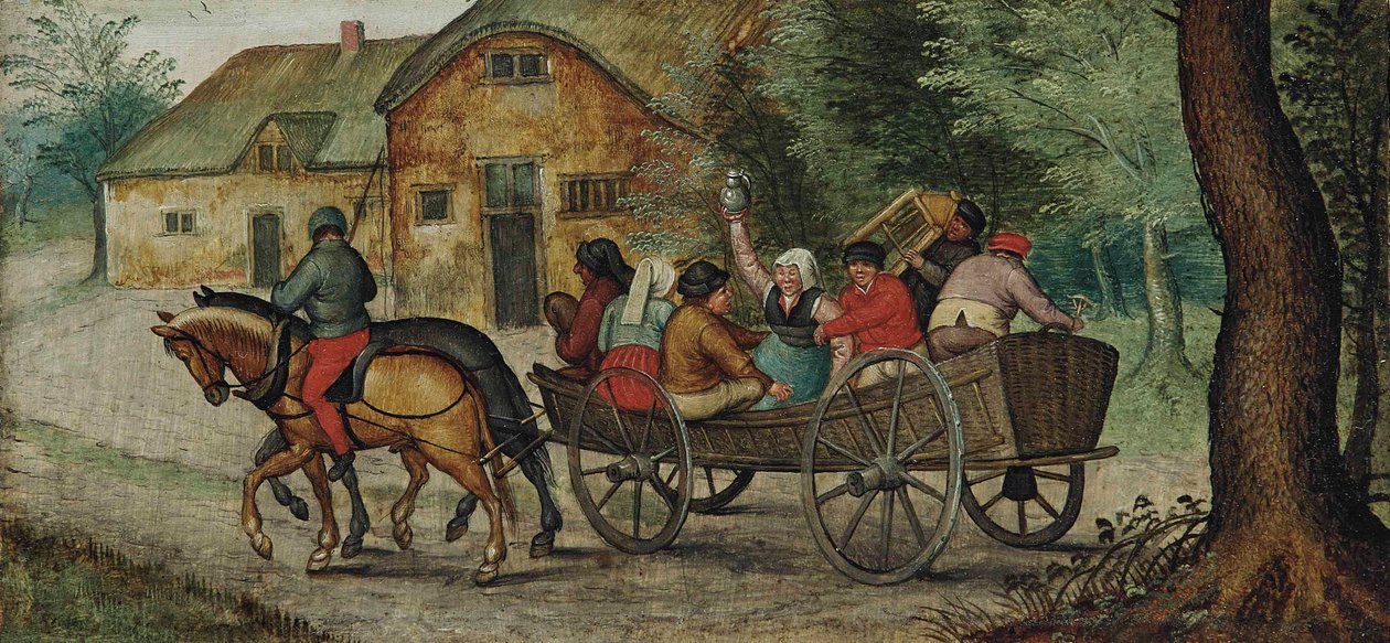 Holandês: Camponeses numa carroça Camponeses numa carroça aberta de Pieter Brueghel the Younger